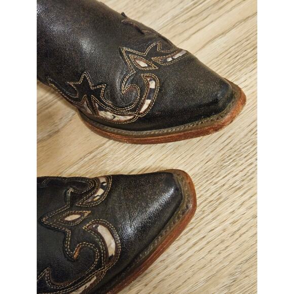 Corral Western Cowboy Boots Brown Leather Distressed Snip Toe Womens Size 9 M - Picture 4 of 14